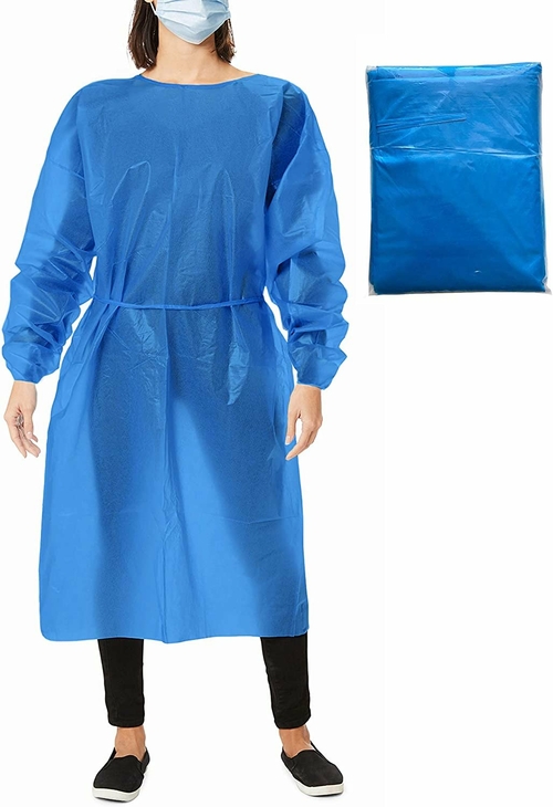 Polyethylene Isolation Gowns Blue. Pack of 30 Adult Disposable Gowns