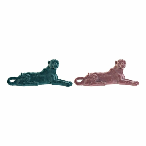 Decorative Figure DKD Home Decor Green Pink Resin Flocked Lion 26,5 x