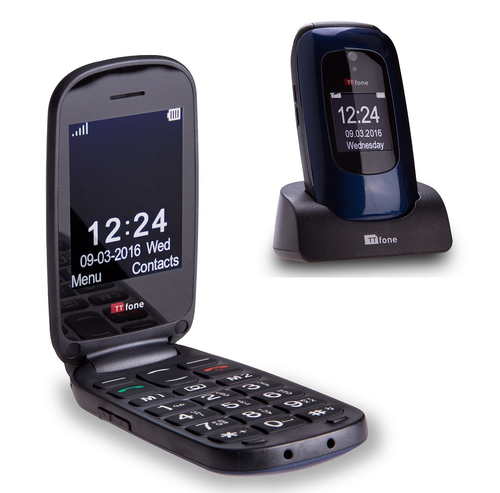 TTfone Lunar TT750 Blue Flip Big Button Easy Menu Mobile with Vodafone