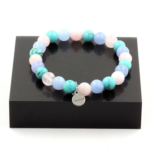 Blue Rose Quartz + Aquamarine + Turquoise Bracelet 8 mm Beads.