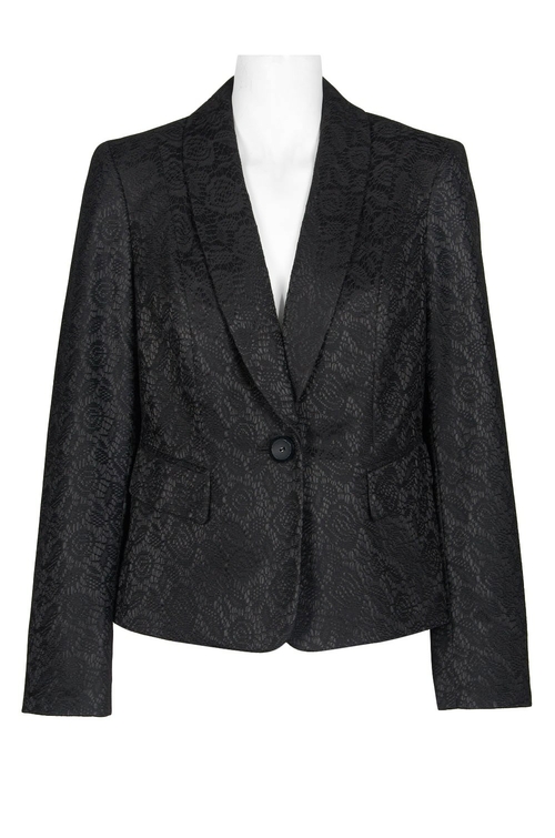 Evan Picone Lapel Collar Button Long Sleeve Jacquard Jacket