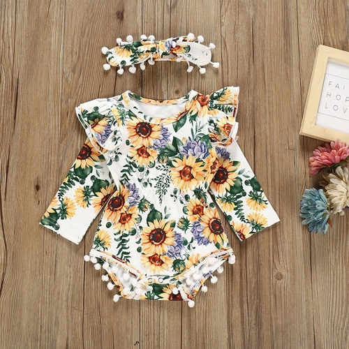 2Piece Infant Baby Girls Long Sleeve Sunflowers