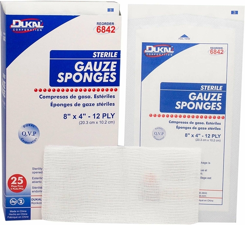 Gauze Sponges 8" x 4". Case of 1000 12-ply Gauze Dressings for Wound