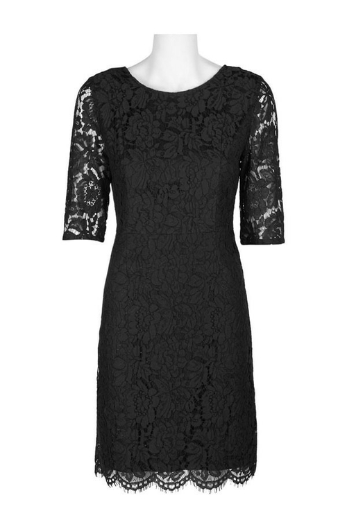 Sharagano Scoop Neck 3/4 Sleeve Zipper Back Floral Dress