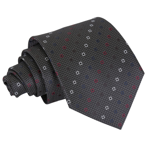 Mini Diamond Geometric Classic Tie - Grey with White and Burgundy