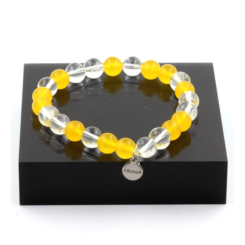 Yellow Agate + Quartz Bracelet 8 mm Beads.