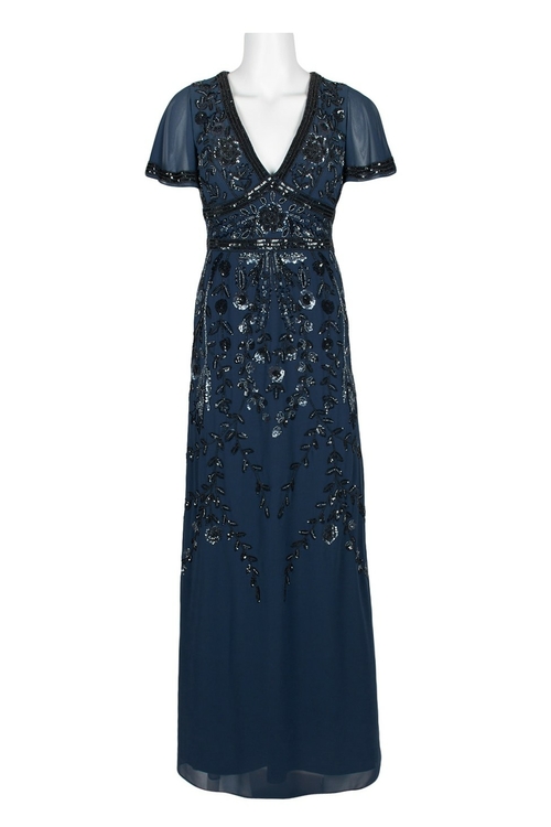 Aidan Mattox V-Neck Short Sleeve Zipper Back Embellished Chiffon Dress