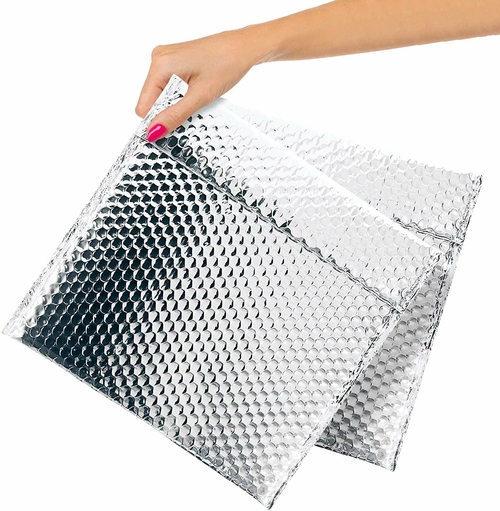 Thermal Bubble Mailers 10 x 10.5, Silver Metallic Insulated Shipping