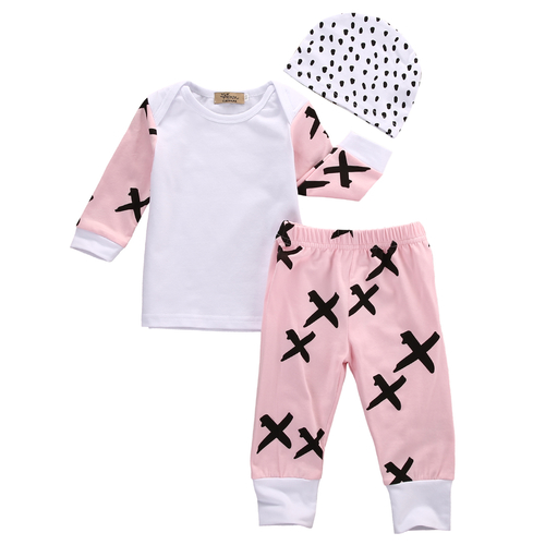 3 Pcs Infant Baby Girls Pink Cross Clothing