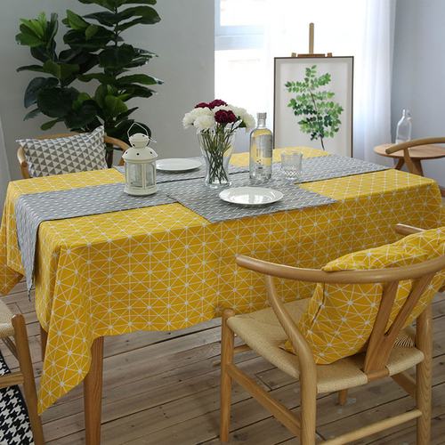 Yellow Chessboard Decorative Table Cloth