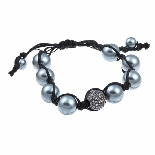 Zircomania 622B0028GRY Pave Black Diamond Crystal Beaded Macrame Adjus