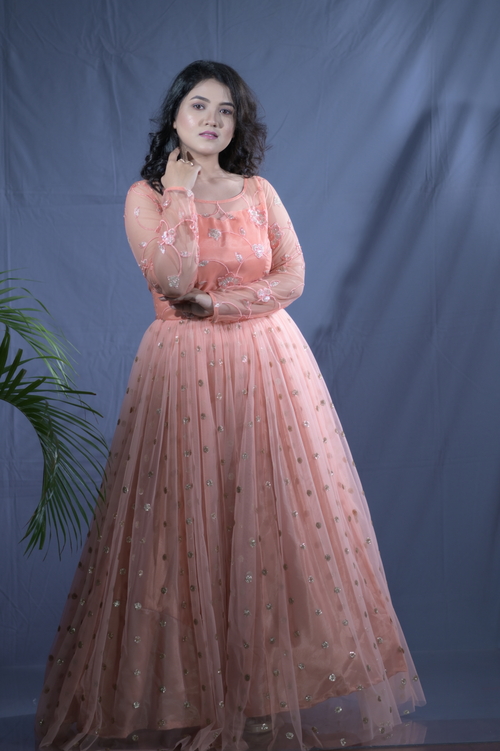 Peach Flared Party Dress