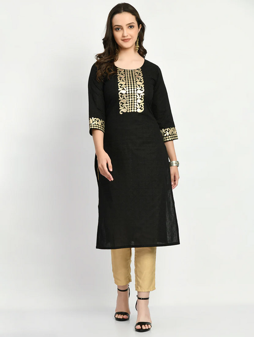 Women's straight kurta 3/4TH SLEEVE (Size-S) (Color-BLACK)