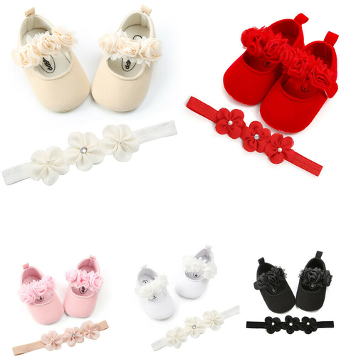 Newborn Infant Baby Girls Boys Crib Shoes Headband