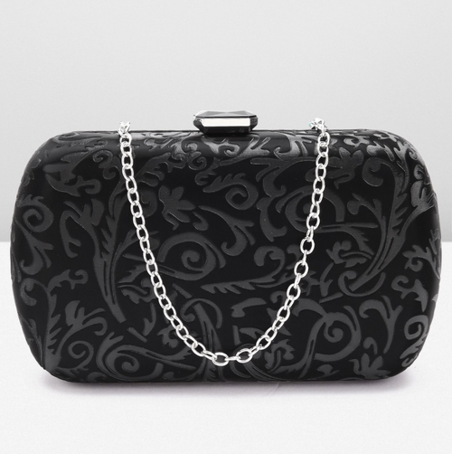 Women Black solid Textured Party Box Clutch