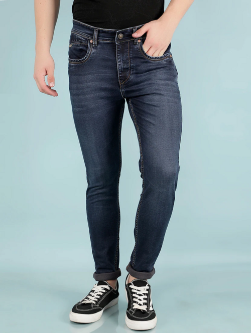 Mens Skinny Fit Plain Jeans(size32)(ColorBlue)