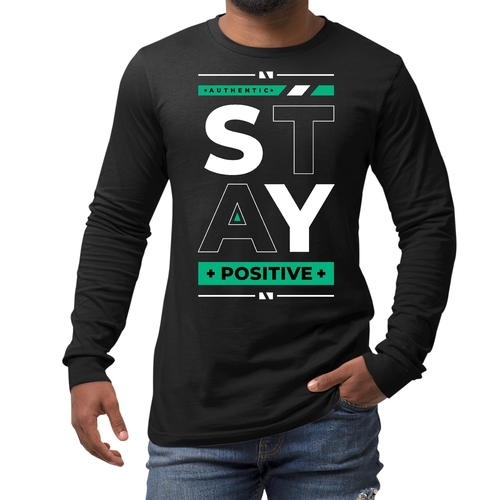 Mens Long Sleeve Graphic T-shirt - Stay Positive