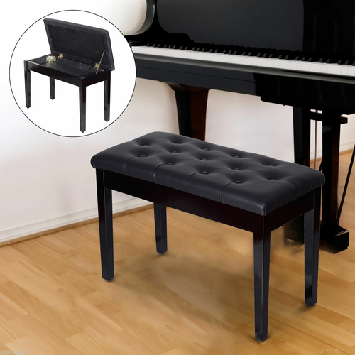 HOMCOM Storage Piano Bench Seat Faux Leather Padded Black Wooden