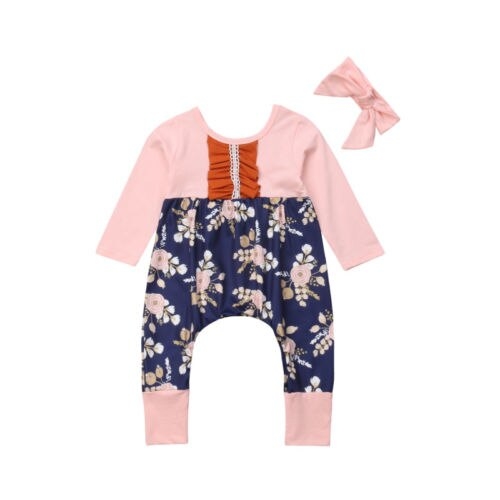 Newborn Baby Girls Cotton Flower Romper
