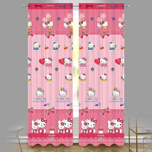 Pink kitty Digital Printed Polyester Fabric Curtains for Living