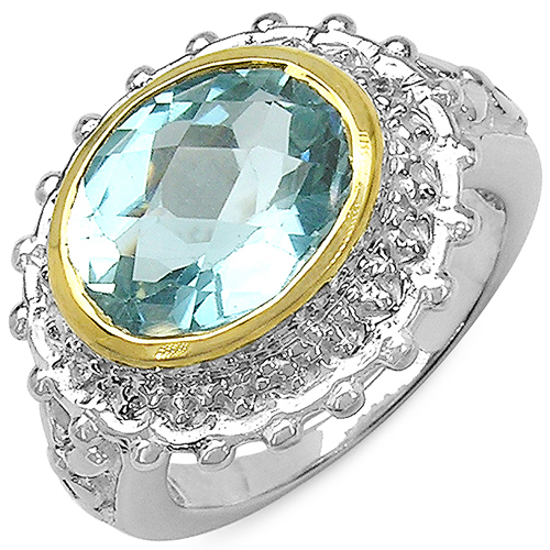 Two Tone Plated 5.01 Carat Genuine Blue Topaz & White Topaz .925