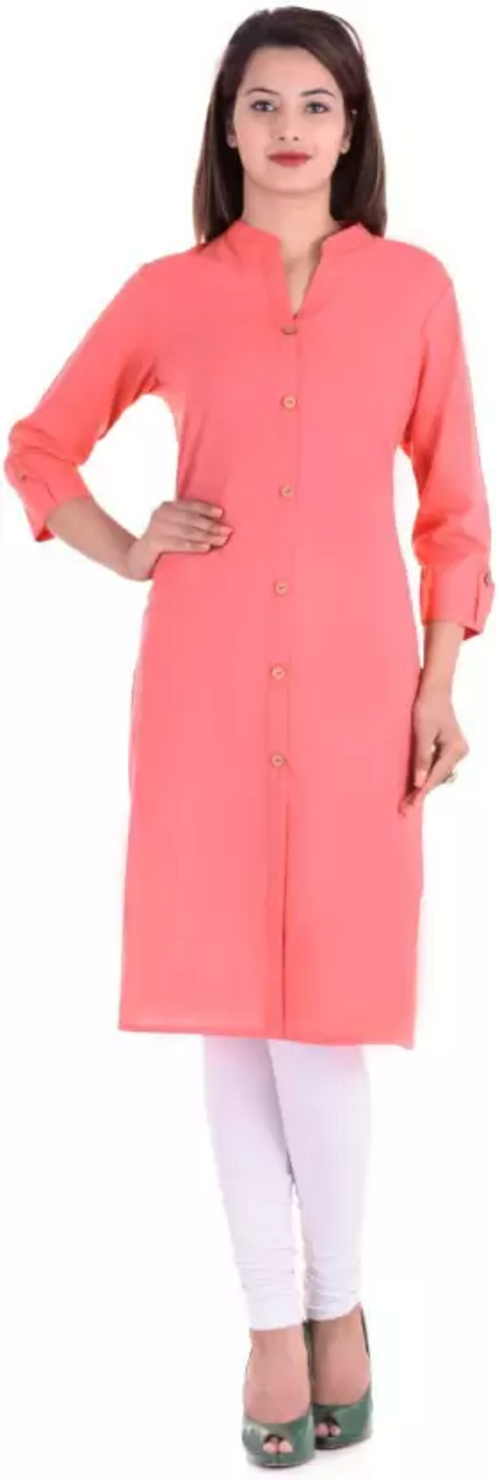 Women Solid Cotton Silk Straight Kurta  (Pink) Size L