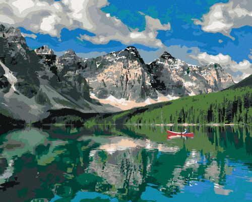 Zuty - Paint by Numbers - MOUNTAINS AND A BOAT ON A LAKE (DENNIS