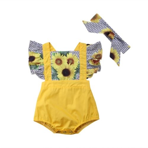 Newborn Kid Baby Girls Sunflower Romper