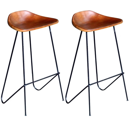 Bar Stools 4 pcs Brown Real Leather