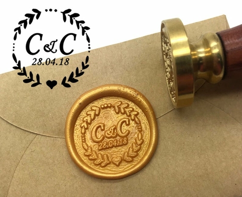 Custom Intial with Leaves Wax Seal Stamp - Leaves Wreath Initials
