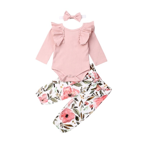 Cute Newborn Baby Girl Clothes Sets 3Pcs Ruffles