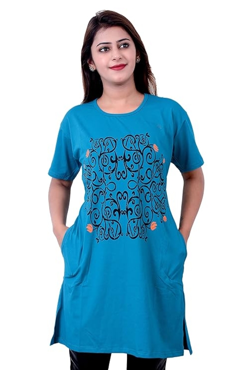  Women's Printed Long T-Shirt BLUE