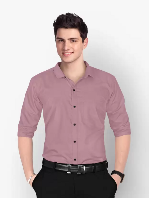 Men Regular Fit Washed Casual Shirt Light Purple Size L