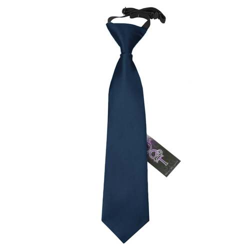 Plain Satin Elasticated Tie - Boys - Navy Blue