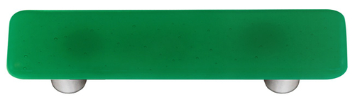 Hot Knobs HK1021-PA Emerald Green Rectangle Glass Cabinet Pull - Alumi