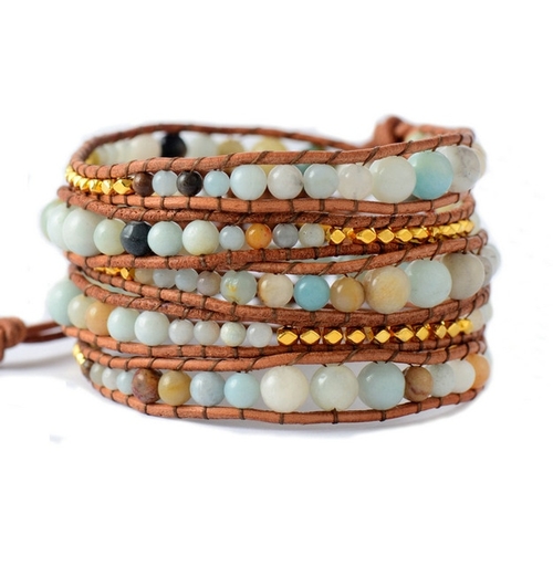 Exquisite Graduated Flower Amazonite Gold Beads 5