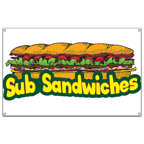 SignMission B-60 Sub Sandwiches 36 x 60 in. Banner Sign - Sub Sandwich