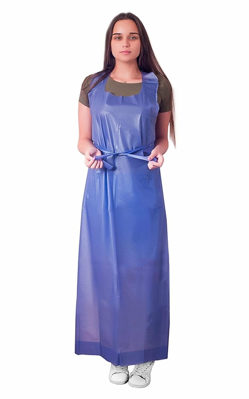 12 Pack Blue Die Cut Vinyl Aprons 35" x 45". Thickness 6 Mil