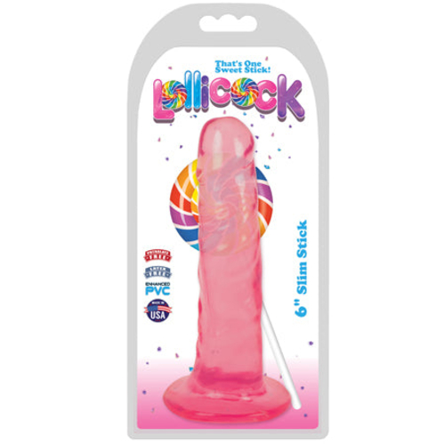 Curve Toys Lollicock Slim Stick 6 in. Dildo with Suction Cup Cherry