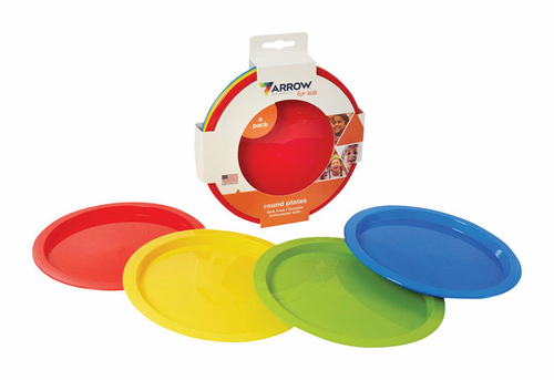 Arrow Plastic 6745442 Kids Assorted Plastic Round Plate, Pack of 4