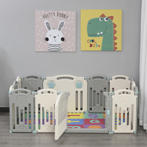 Qaba 14 PCs Children Playpen Safety Gate Kids Activity Center Fence