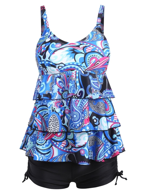  Plus Size Tankini Set Tier Flounce Printed