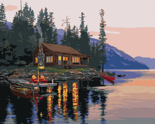 Zuty - Paint by Numbers - LAKESIDE HUT (DARRELL BUSH), 40x50 cm