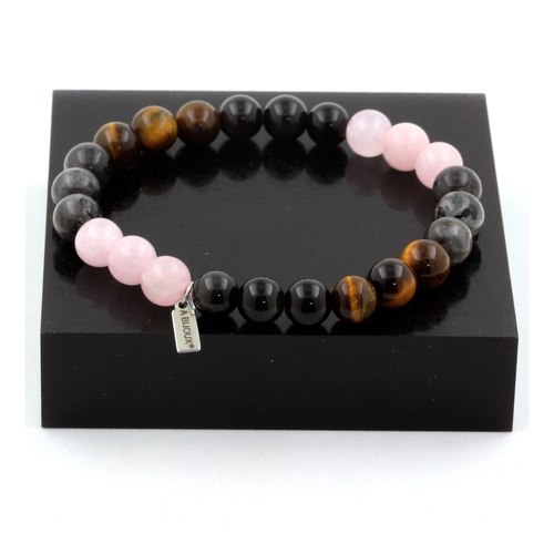 Rose Quartz + Labradorite + Black Obsidian + Tiger's Eye Bracelet