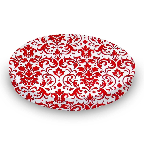 SheetWorld Fitted Round Crib Sheet - 100% Cotton Woven - Red Damask,