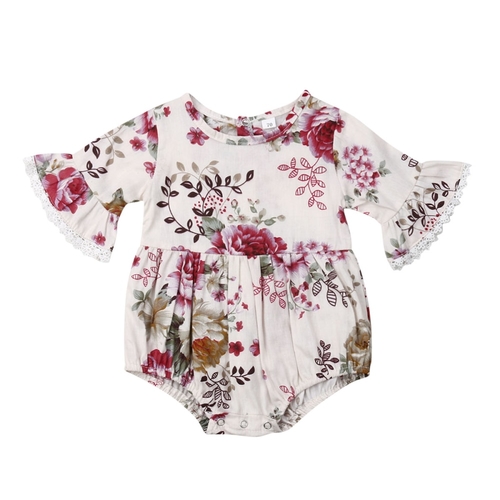 0 18M Baby Girls Infant Lace Flower Bodysuit