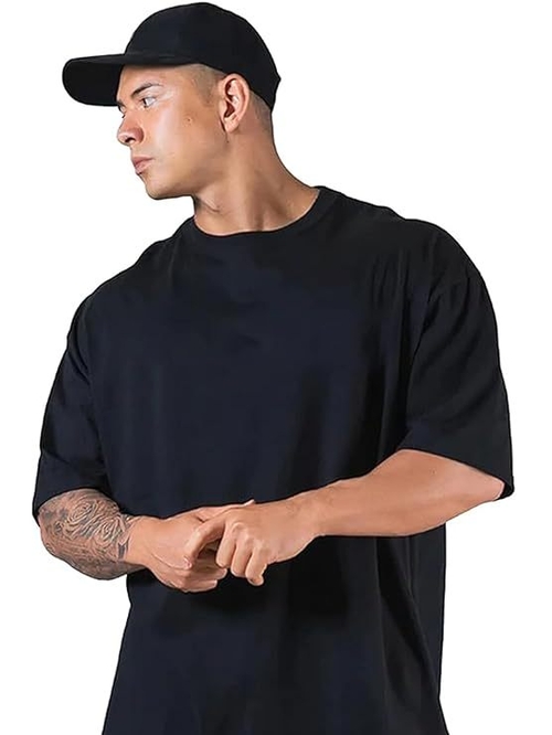 Oversized Baggy Fit Drop Shoulder Half Sleeves Round Neck Solid Pure