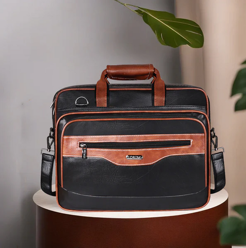 LOREM Tan & Black Color Faux Leather 28L Messenger Bag For Men BG105