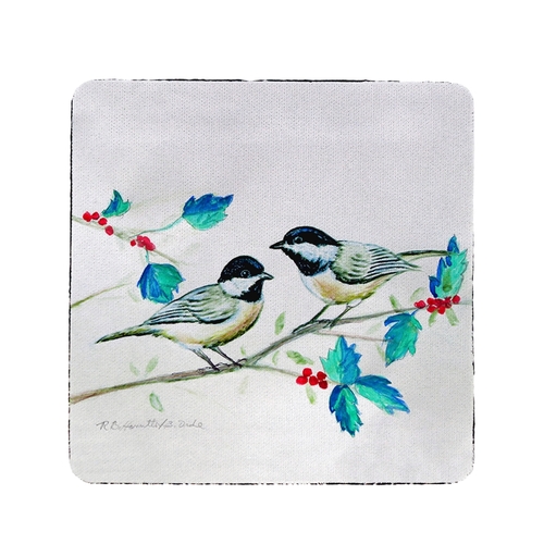 Betsy Drake CT645 Christmas Chickadees Coaster - Set of 4