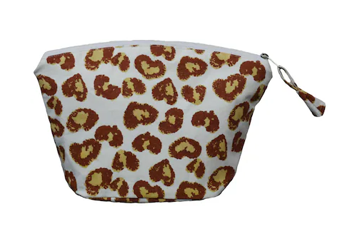 Brown Heart Printed Canvas Ladies And Girls Cosmetic Pouch And Travel